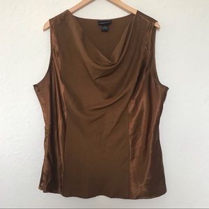 Lane Bryant top Brown copper satin drape neck 18